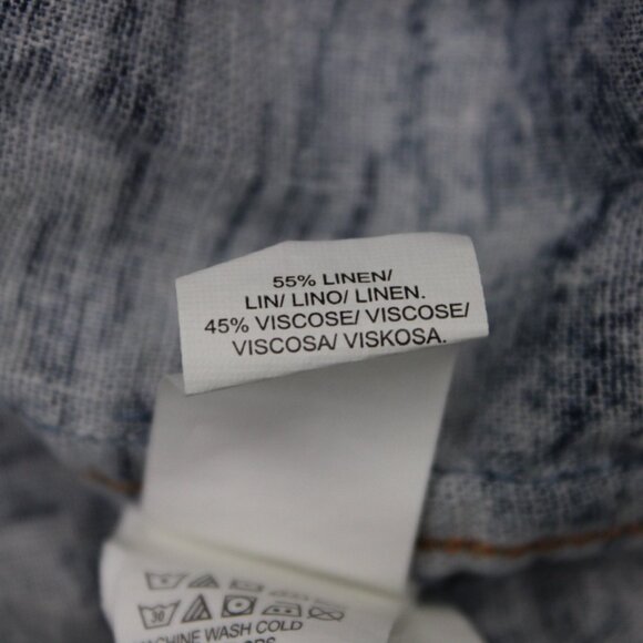 Lucky Brand AOP Camp Shirt Mens Small Blue Linen/Viscose Blend S/S Loop Collar - Picture 8 of 13